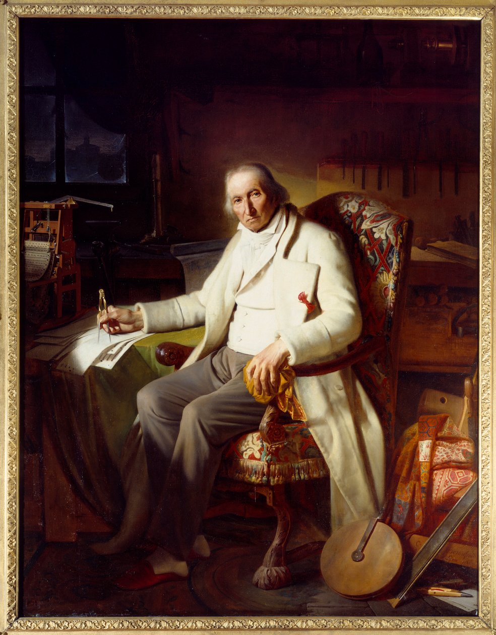 Porträtt av Joseph Marie Jacquard (1751-1834) uppfinnare av vävmaskinen. Målning av Claude Bonnefond (1796-1860) av Jean Claude Bonnefond