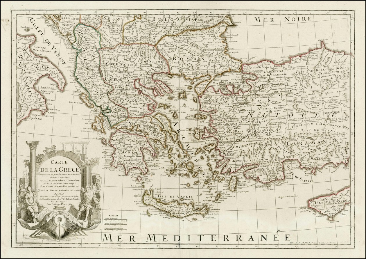 1780 karta - Carte de la Grece Dressee sur un grand nombre de memoires anciens et nouveaux, Sur ceux de Mrs. Whele et Tournefort av Jean Claude Dezauche