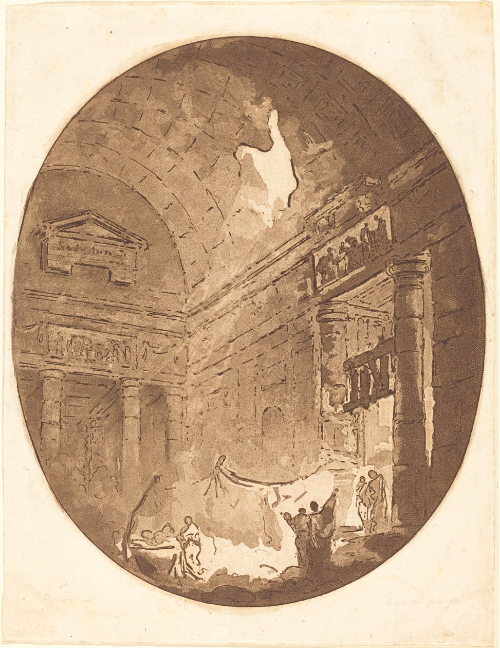 Interiör av en romersk villa av Jean Claude Richard, Abbé de Saint Non after Hubert Robert