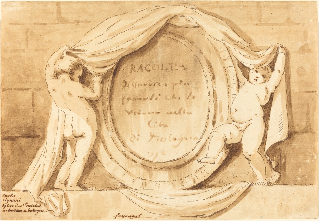 Titelsida: Oval design från kyrkan San Michele de Bosco, Bologna av Jean Claude Richard de Saint Non after Jean Honoré Fragonard after Carlo Cignani