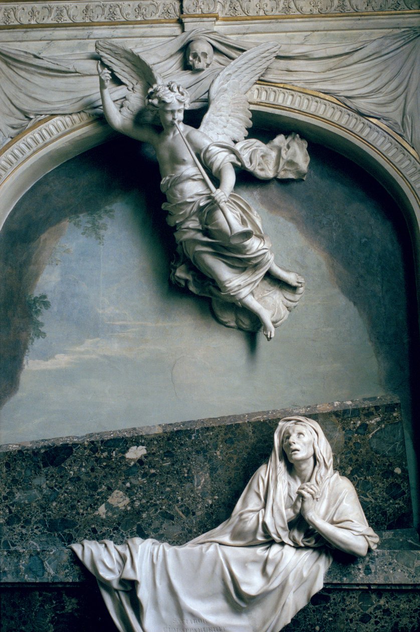 Julienne Le Bes grav, efter teckningar av Charles Le Brun (1619-90), c.1668-90 (marmor och stuckatur) av Jean Collignon