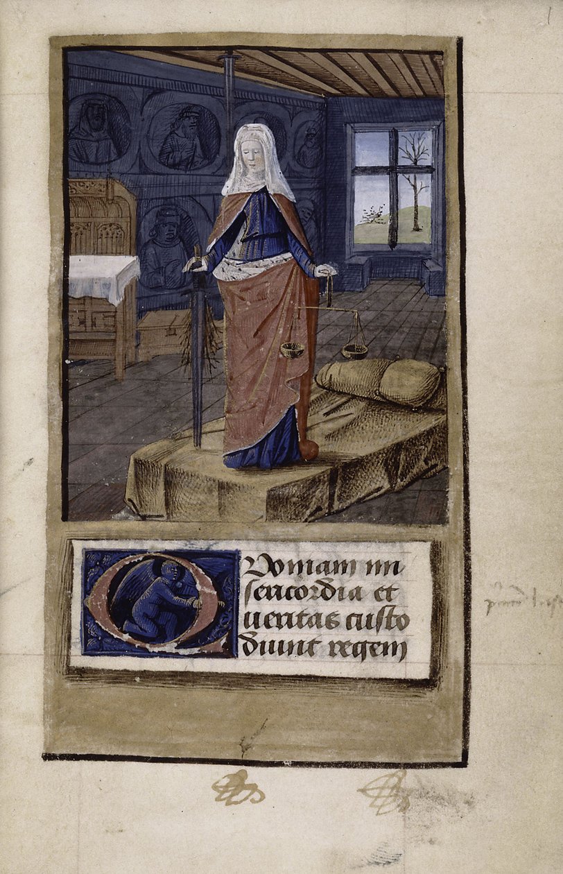 Allegory of Justice från John of Wales Breviloquium om forntida furstars och filosofers dygder, 1475-1499 av Jean Colombe