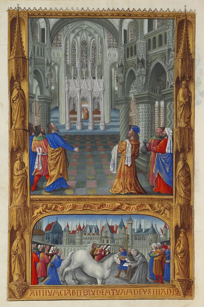 Les Très Riches Heures du Duc de Berry, Folio 129v - Det heliga sakramentet av Jean Colombe
