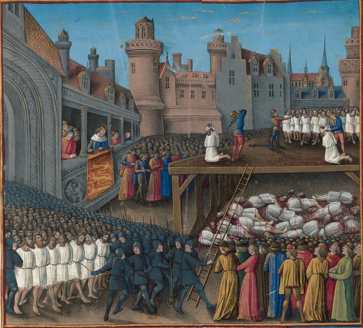 Massaker av de saracenska fångarna, beställd av kung Richard Lejonhjärta, 1191, 1474-1475. av Jean Colombe