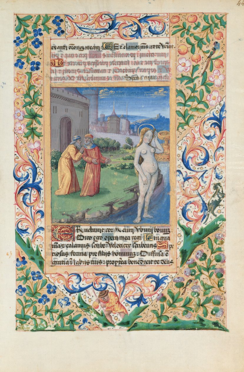 Ms Lat. Q.v.I.126 f.44 Susannah and the Elders, från "Book of Hours of Louis d