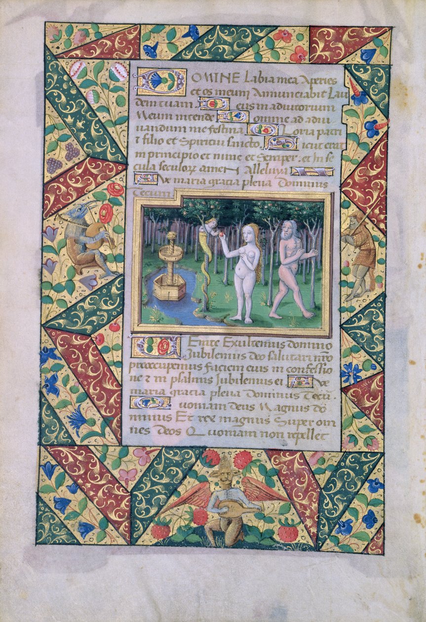Ms Lat. Q.v.I.126 fol.12v Frestelsen i Edens lustgård, från Louis d
