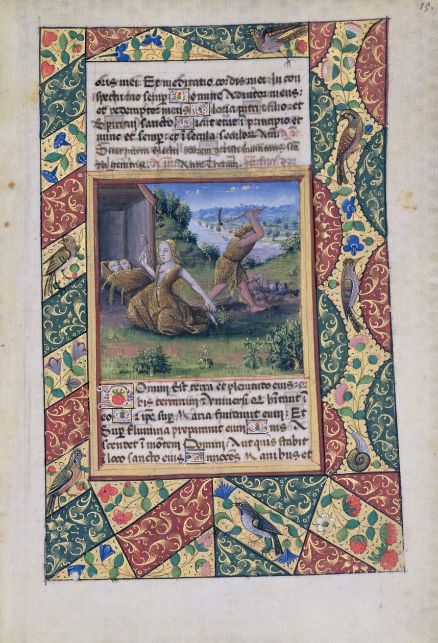 Ms Lat. Q.v.I.126 fol.15 Adam och Eva sliter, från Louis dOrleans