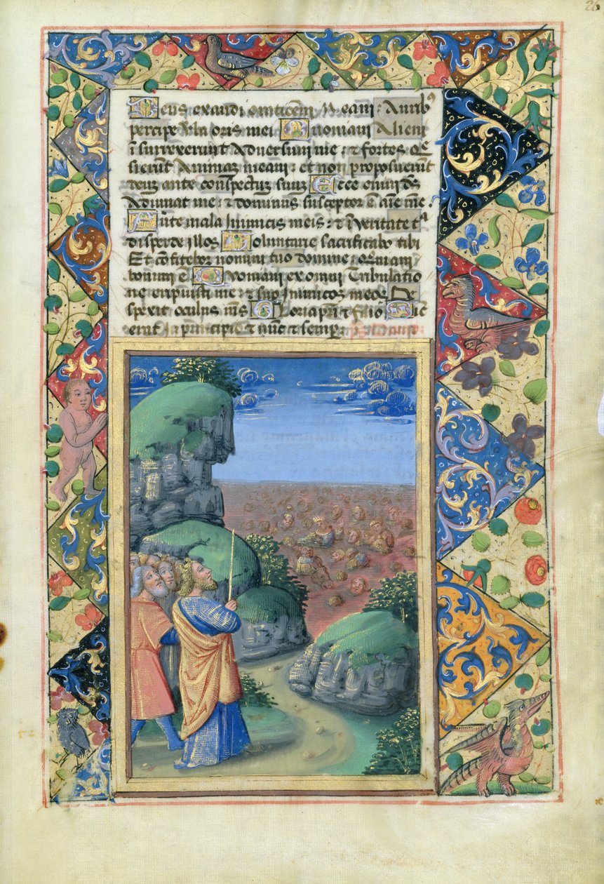 Ms. Lat. Q.v.I.126 fol.26 Moses och israeliterna tittade på egyptierna drunkna i havet, från Louis dOrleans