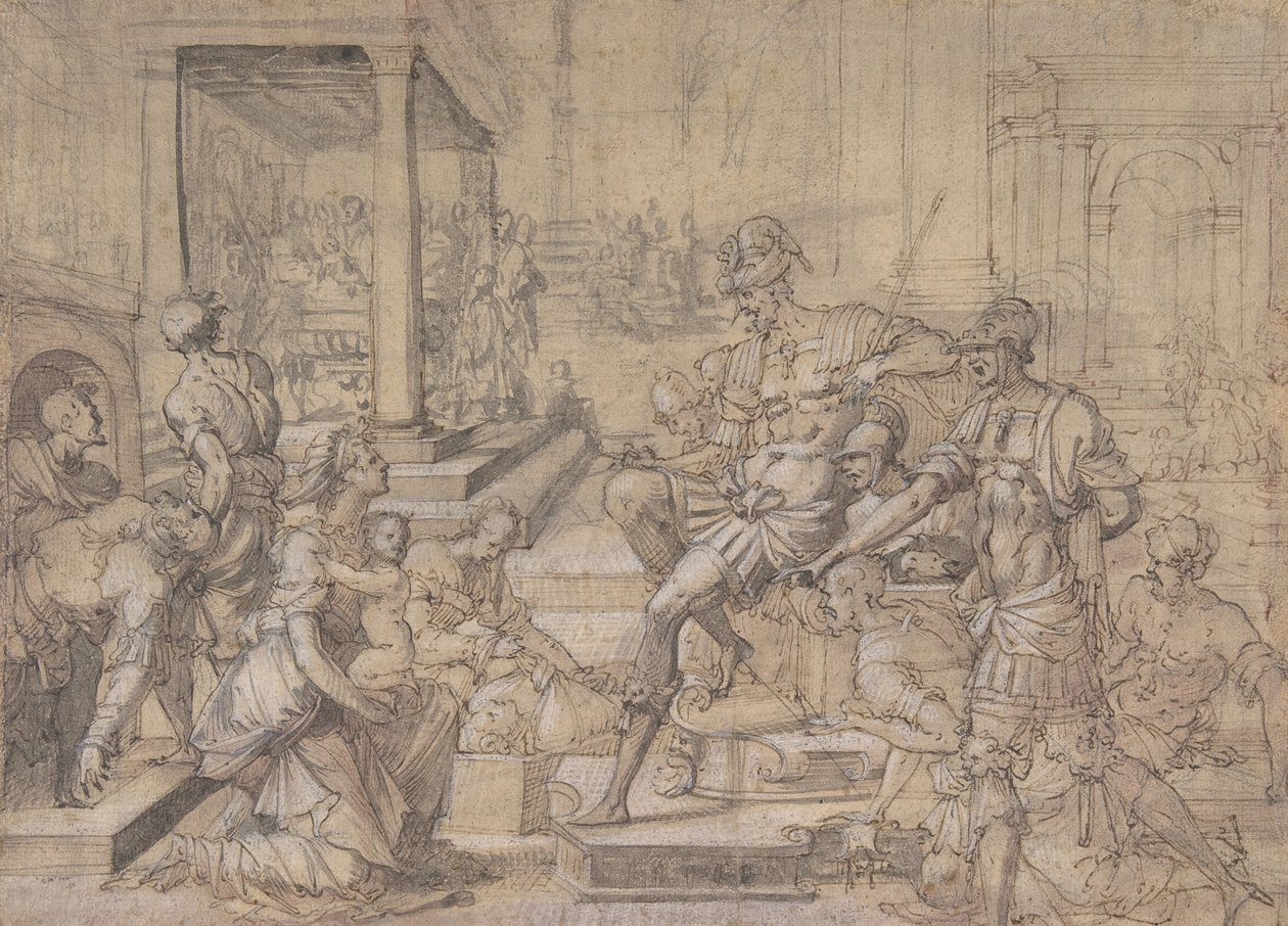 Amya vädjar till Faustus om vårdnaden om Saint Mamas, ca 1543. av Jean Cousin