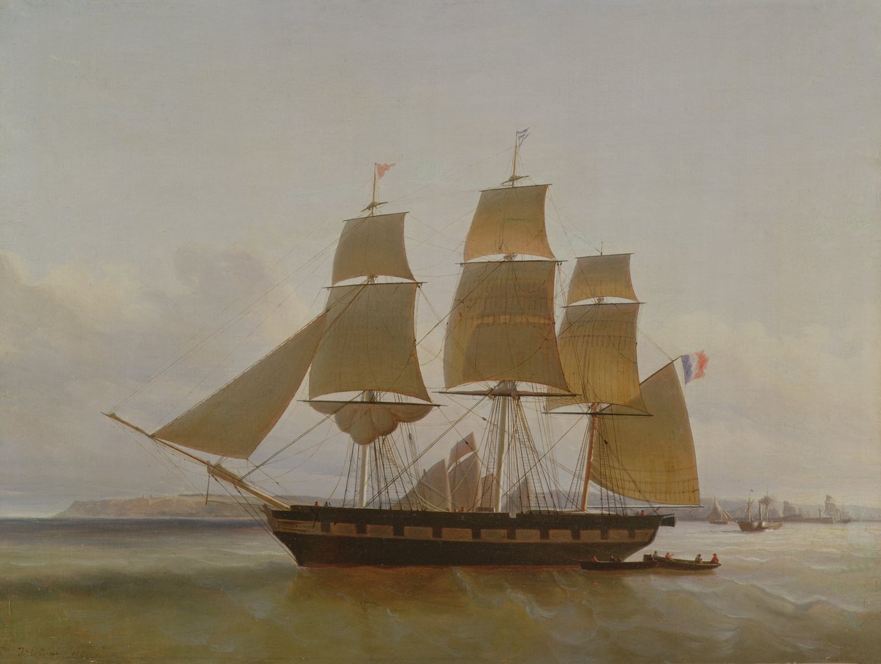 Tremastad båt i Le Havres hamn, 1846 av Jean Dominique Drouin