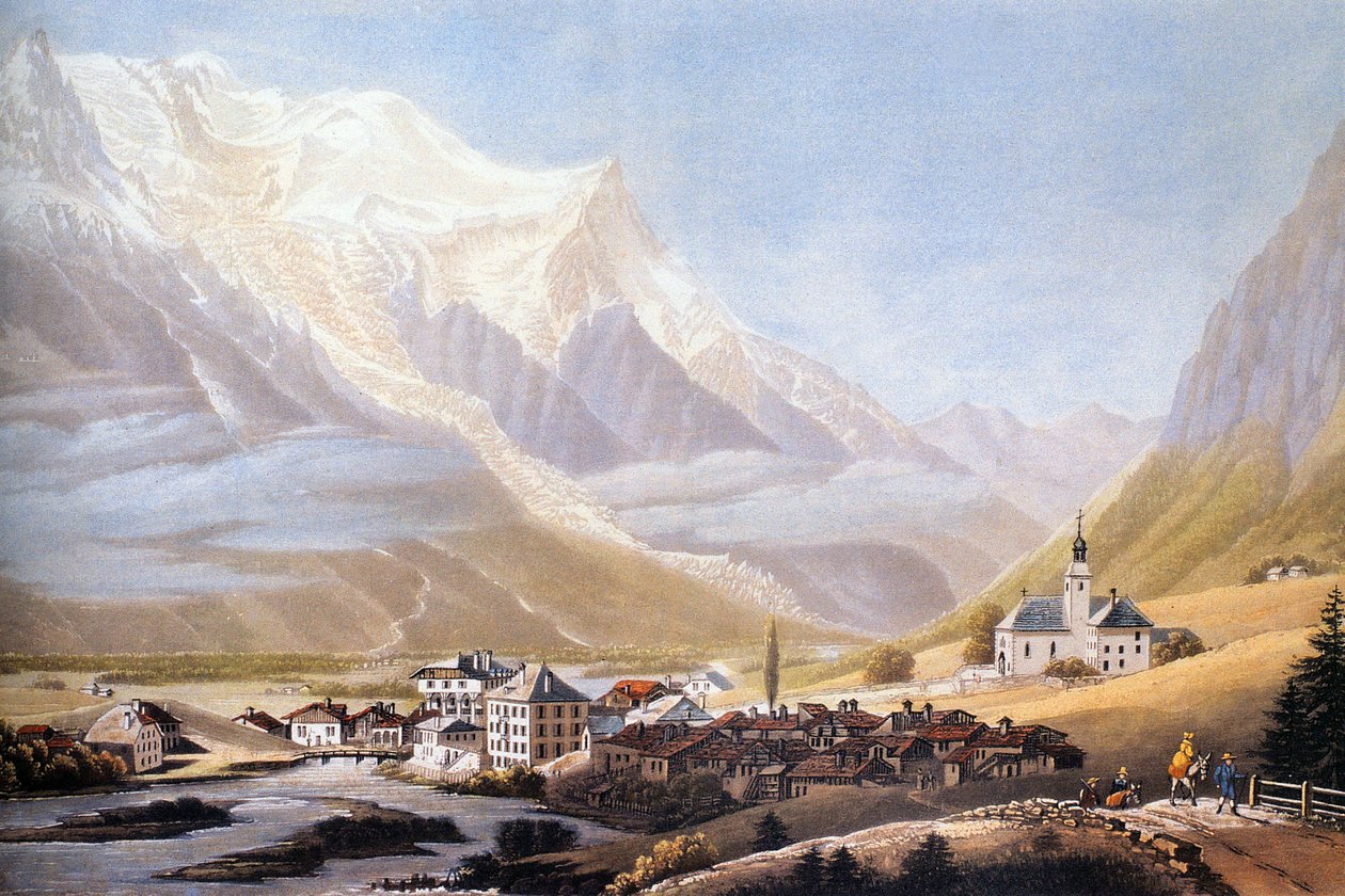 Chamonixdalen och Mont Blanc-massivet, ca 1810 (engravinig) av Jean Dubois