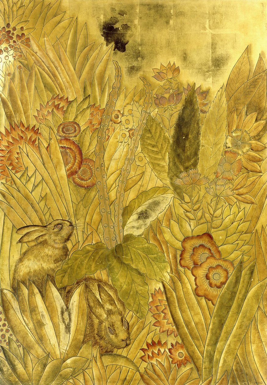 kaniner och blommor; Kaniner och blommor av Jean Dunand