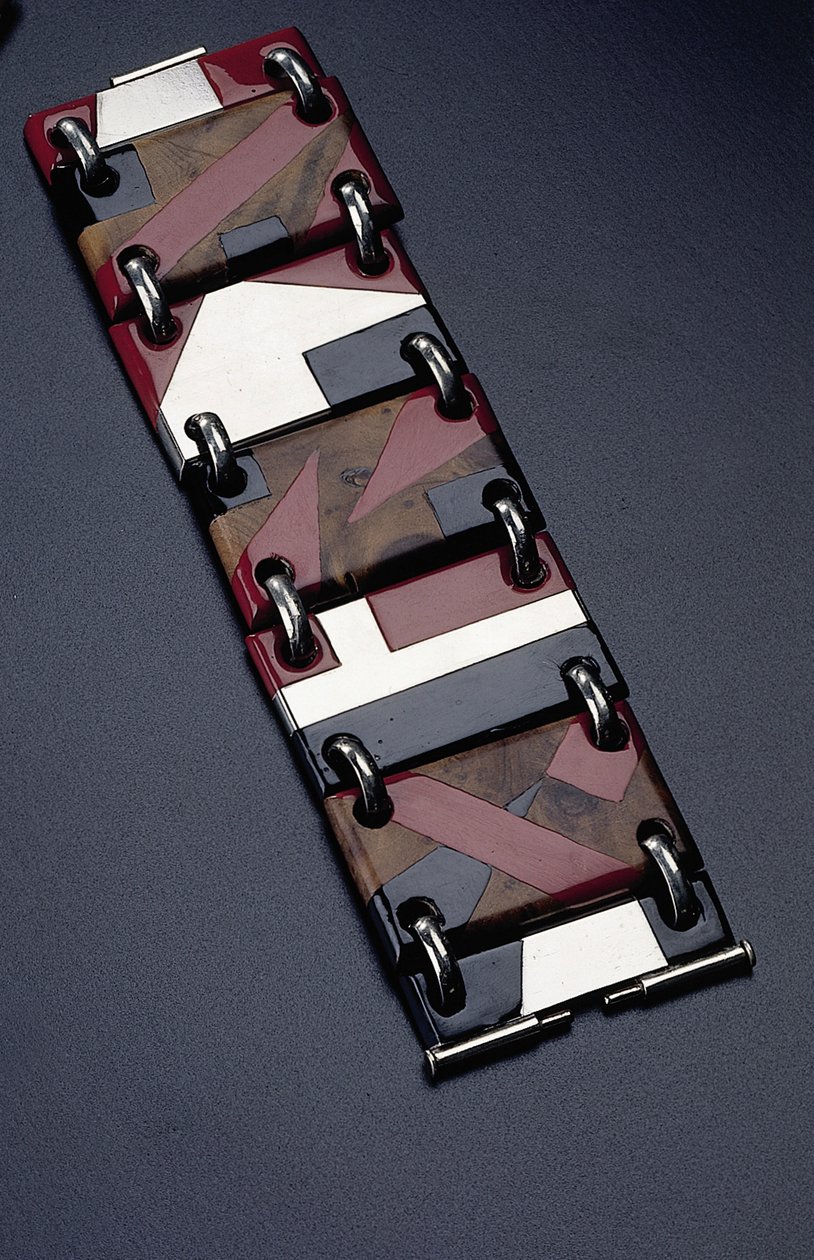 Thuya armband, ca 1930 (kromad svart & röd lack) av Jean Dunand