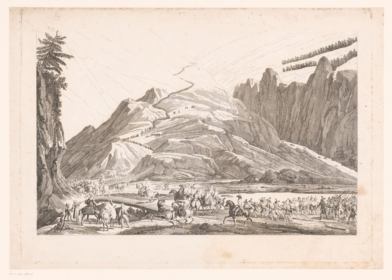 Bergslandskap med resande kavalleri (titel på objekt) av Jean Duplessis Bertaux (attributed to)