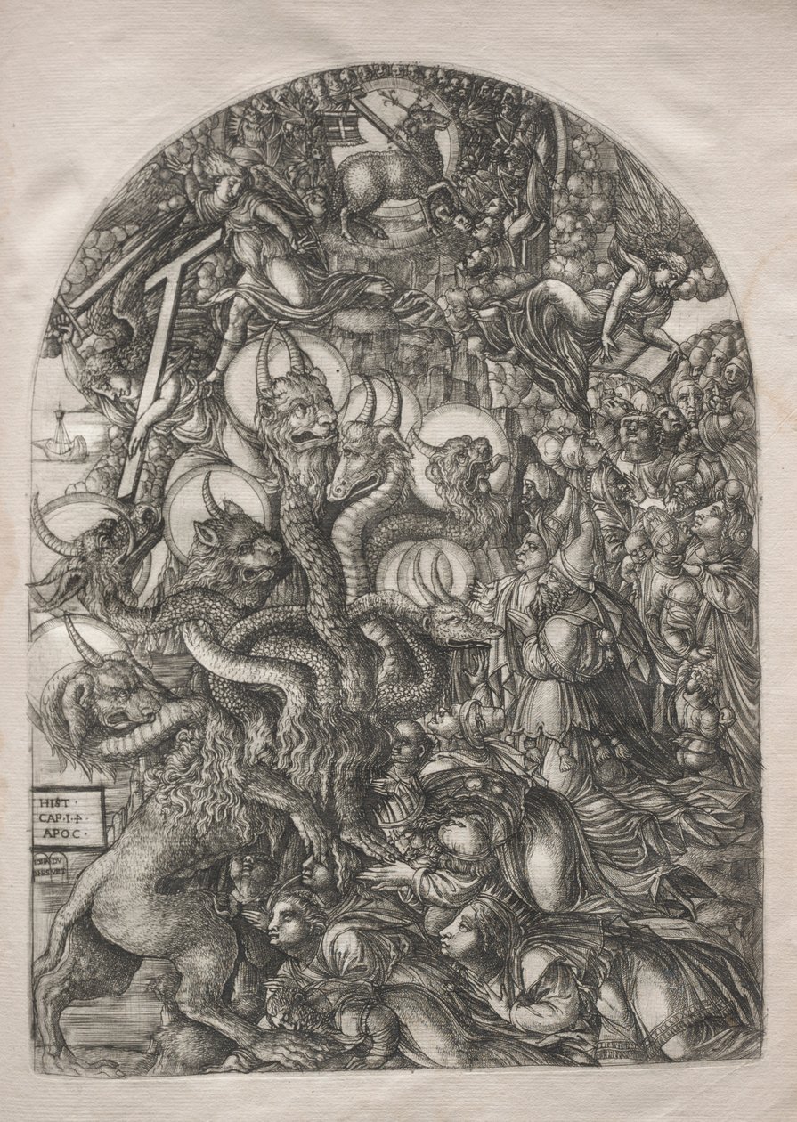 Apokalypsen: Odjuret med sju huvuden och tio horn, 1546-1556. av Jean Duvet