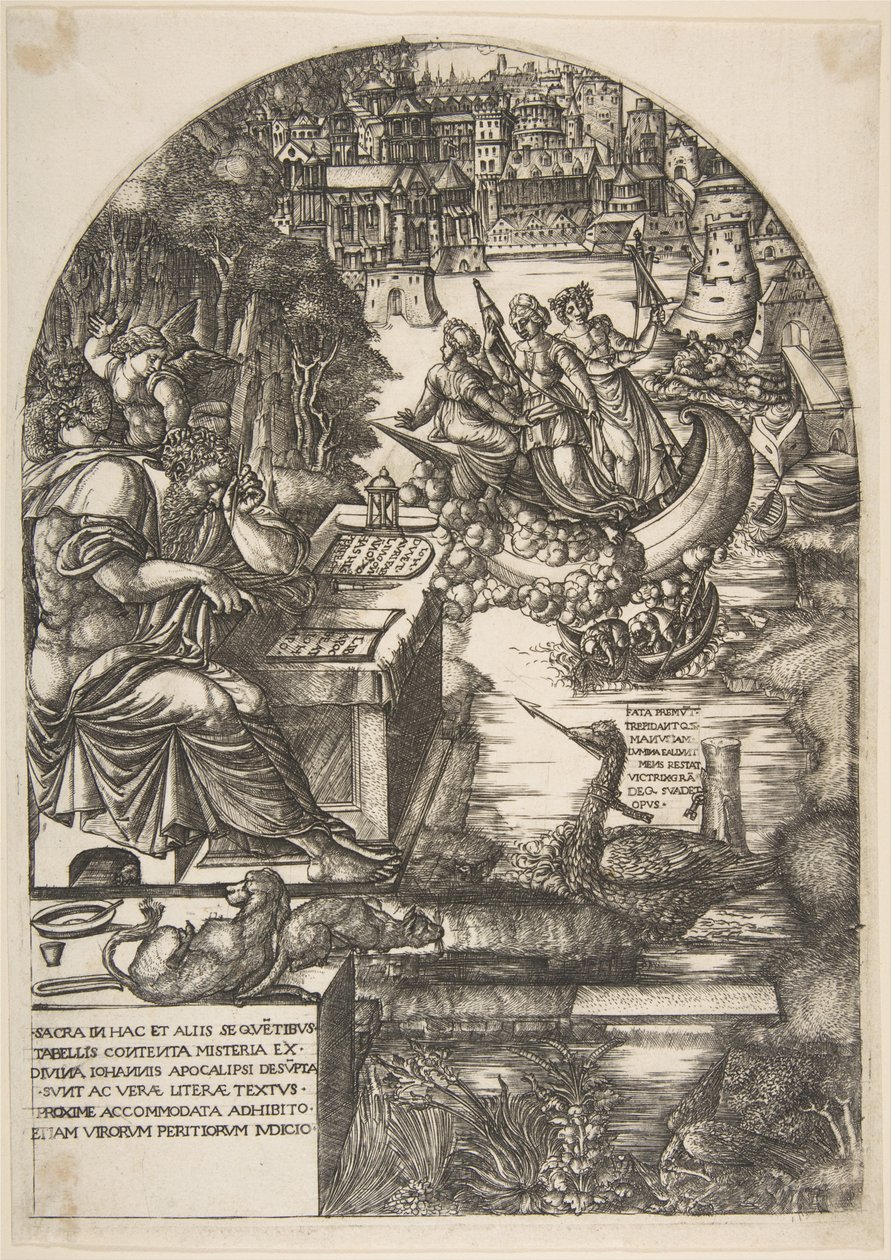 Konstnären Jean Duvet i skepnad av Johannes evangelisten, sittande vid ett skrivbord, ca. 1546-55. av Jean Duvet