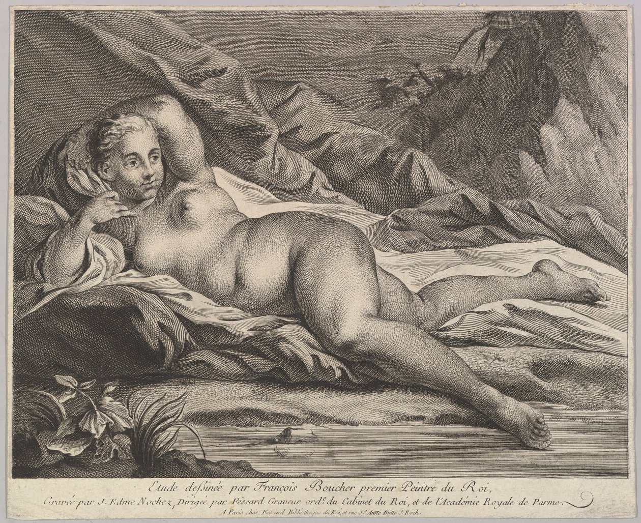 Studie av en liggande naken. av Jean Edme Nochez