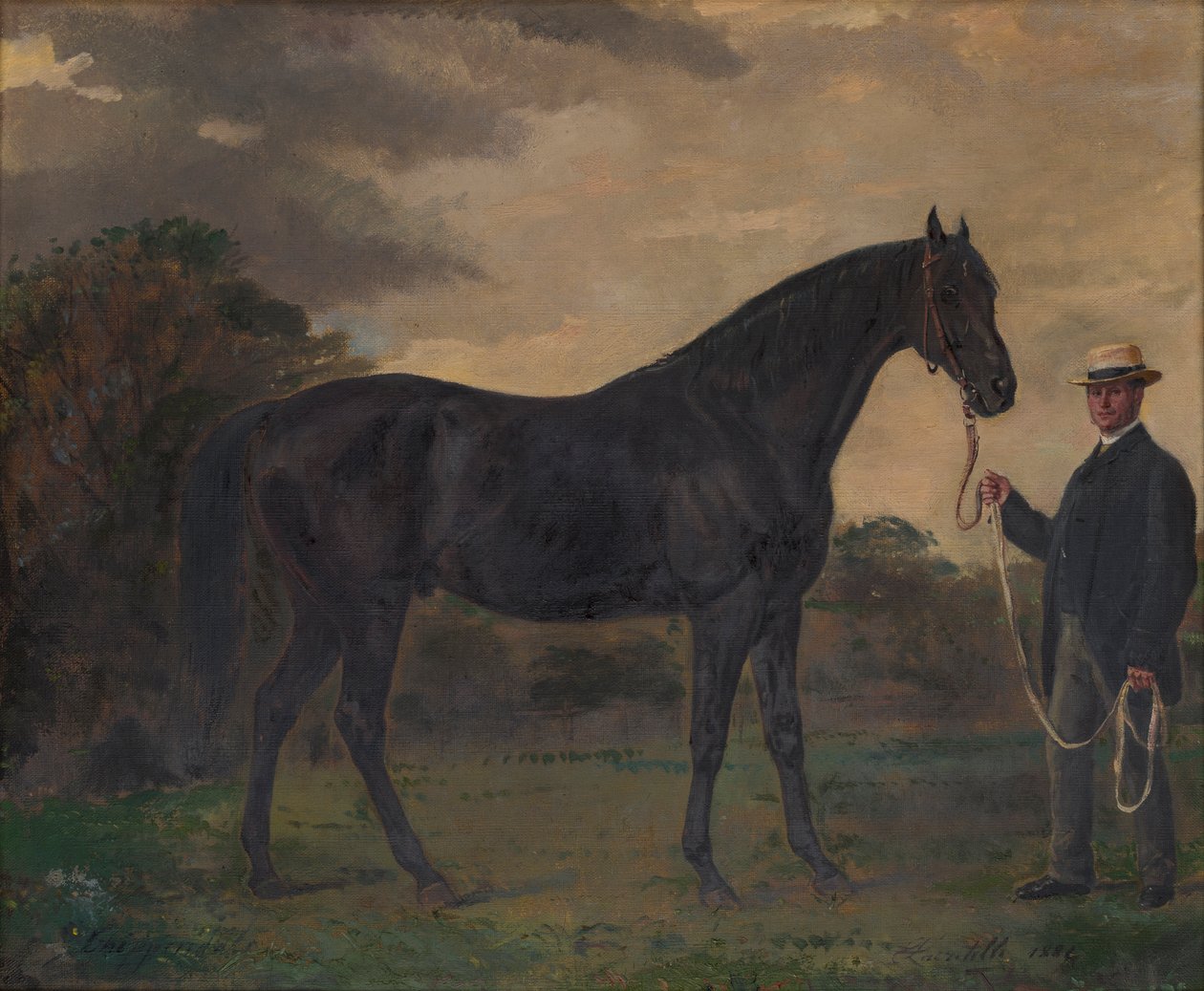 Chippendale & a Groom in Landscape, ca 1837-1900 (olja på duk) av Jean Edouard Lacretelle