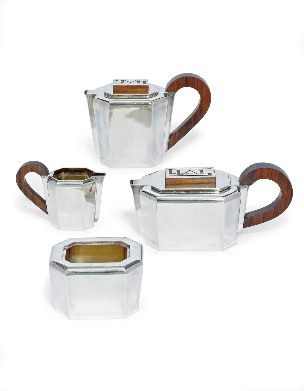 Teservis, ca 1930 (silver och rosenträ) av Jean Elysée Puiforcat