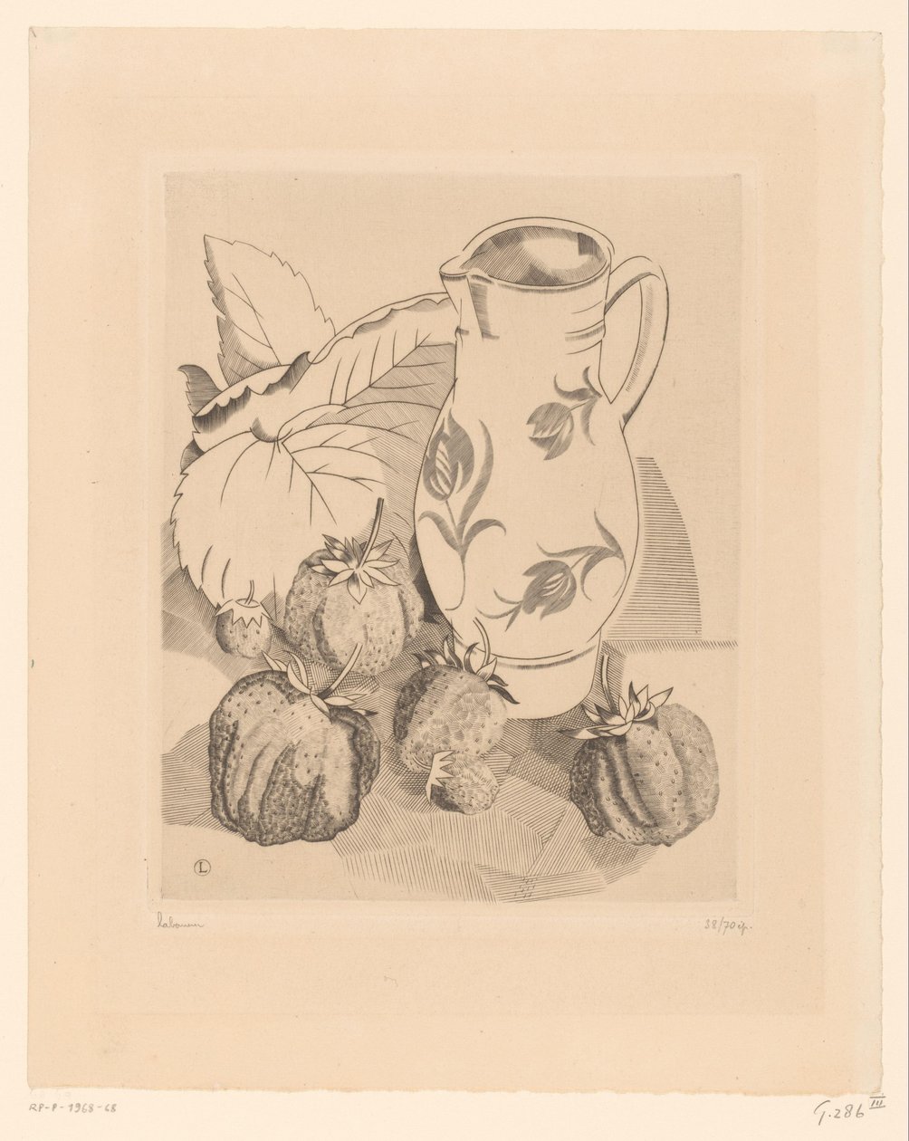 Stilleben med jordgubbar och kanna les fraises av Jean Emile Laboureur (signed by artist)