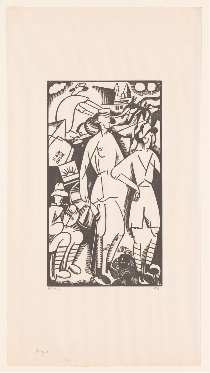 Fyra soldater i ett landskap Anzacs av Jean Emile Laboureur (signed by artist)