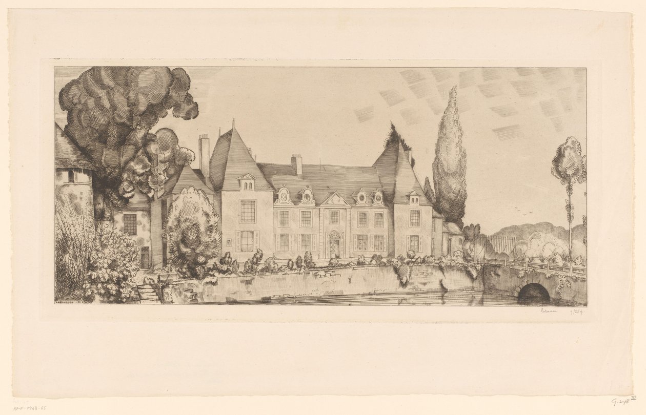 Utsikt över ett slott vid vattnet Vue du château de Villaines av Jean Emile Laboureur (signed by artist)
