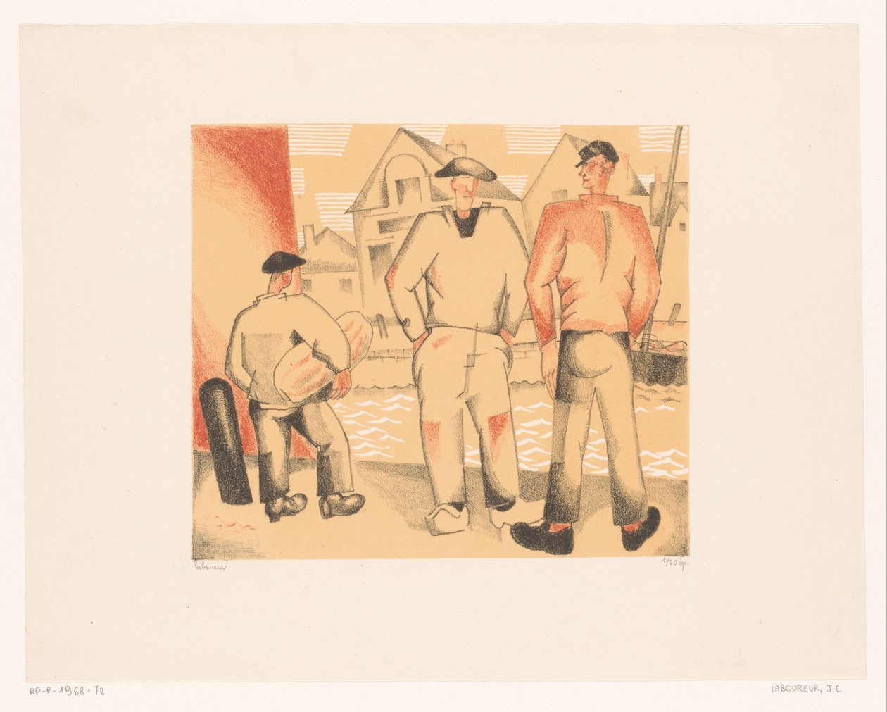 Drie vissers aan de kade Fiskarna och mossan av Jean Emile Laboureur