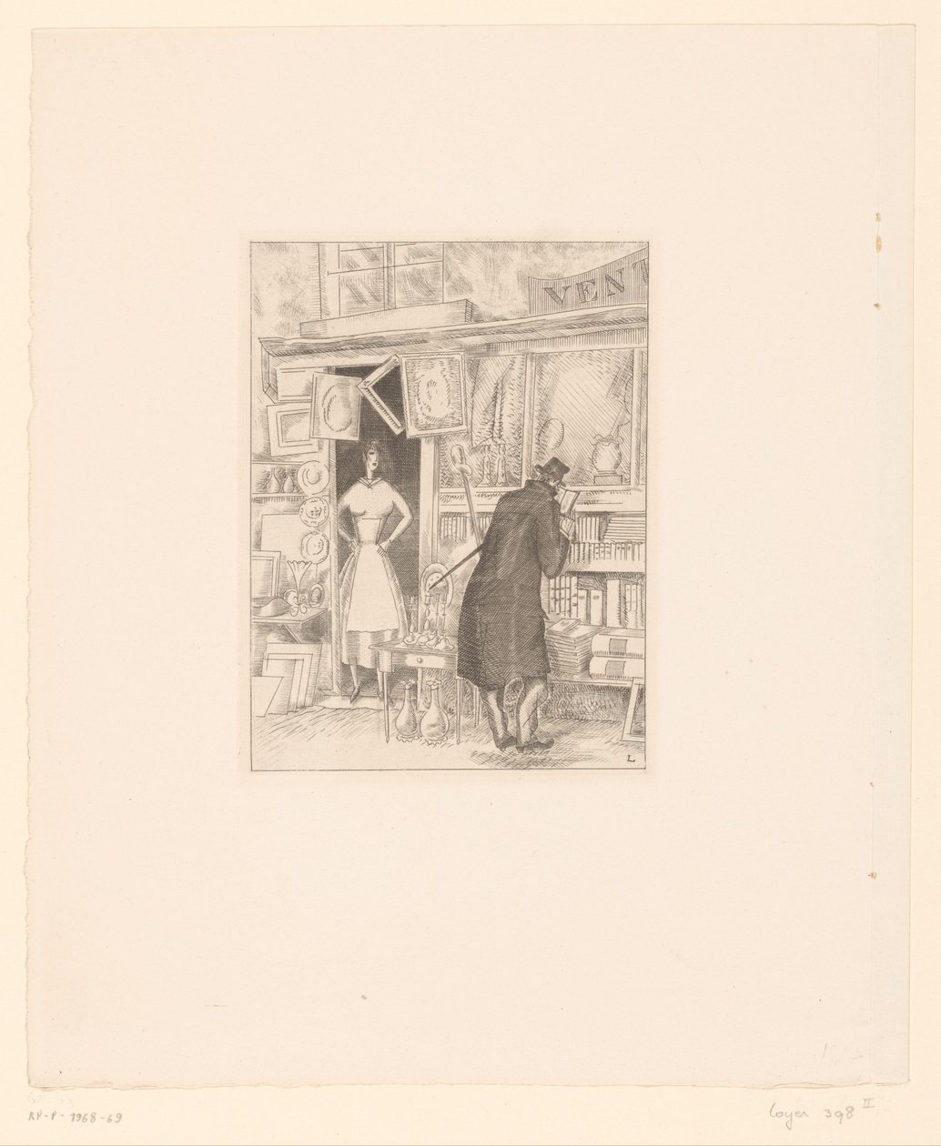Bläddrar kund på en antikaffär Marchande des antiquites av Jean Emile Laboureur
