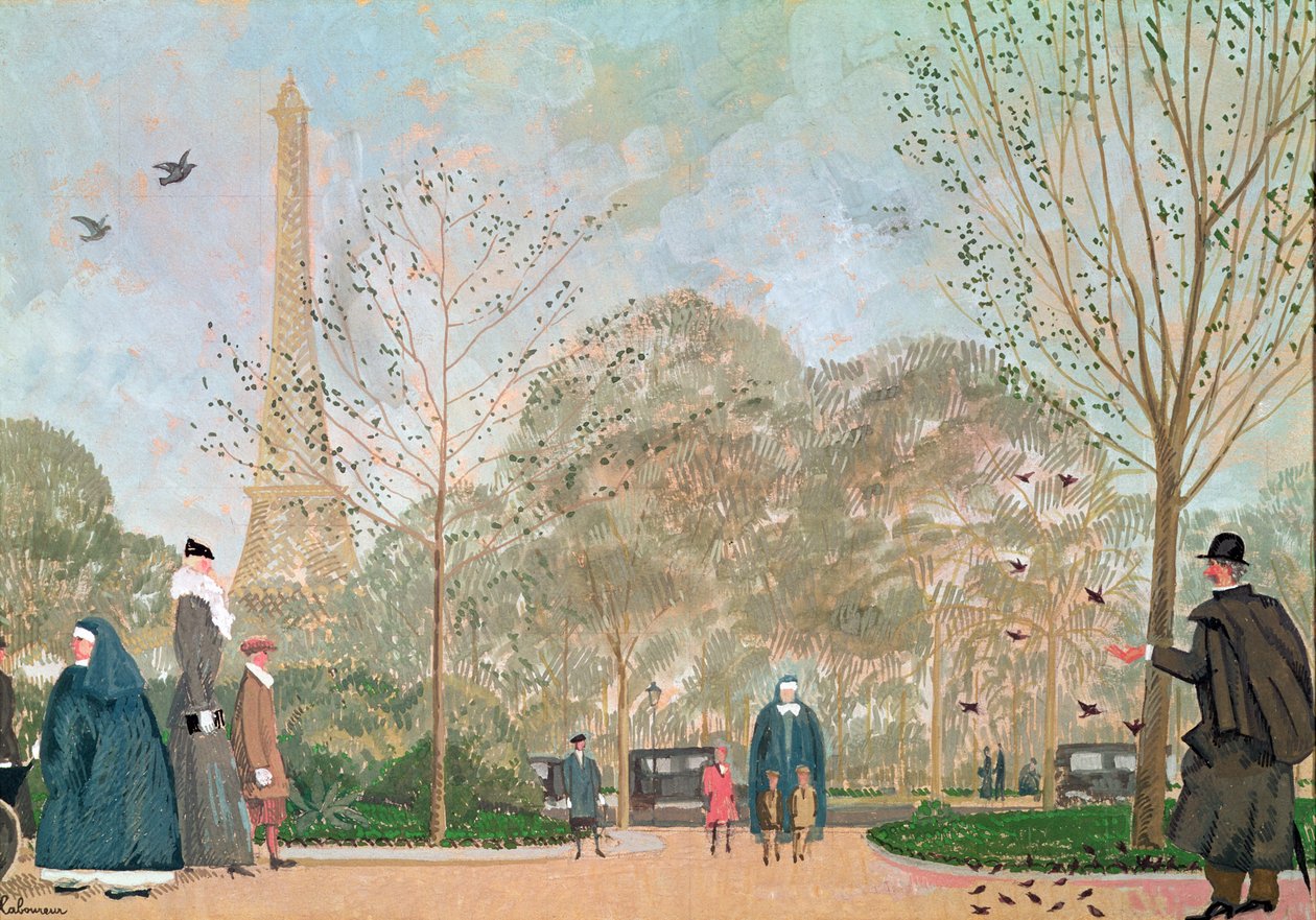 Walking in the Jardins du Trocadero, c.1920  av Jean Emile Laboureur
