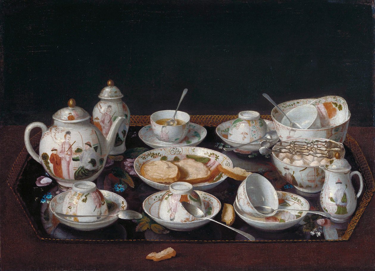Tyska: Stilleben med kaffekoppar (japansk teservis) Stilleben: Teservis av Jean Étienne Liotard
