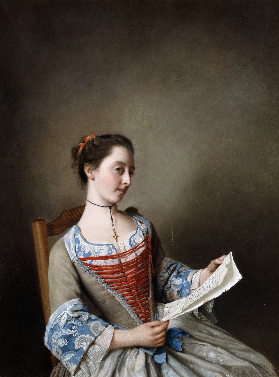 La Belle Liseus: Porträtt av Miss Susanna Lewis, sittande, i dräkten av en bonde från Lyonnaise, av Jean Étienne Liotard