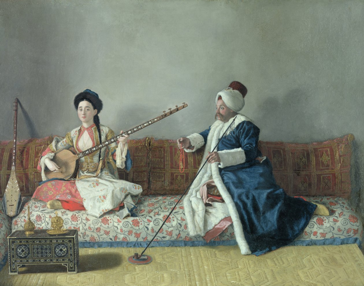 Monsieur Levett och Mademoiselle Helene Glavany i turkiska kostymer av Jean Étienne Liotard