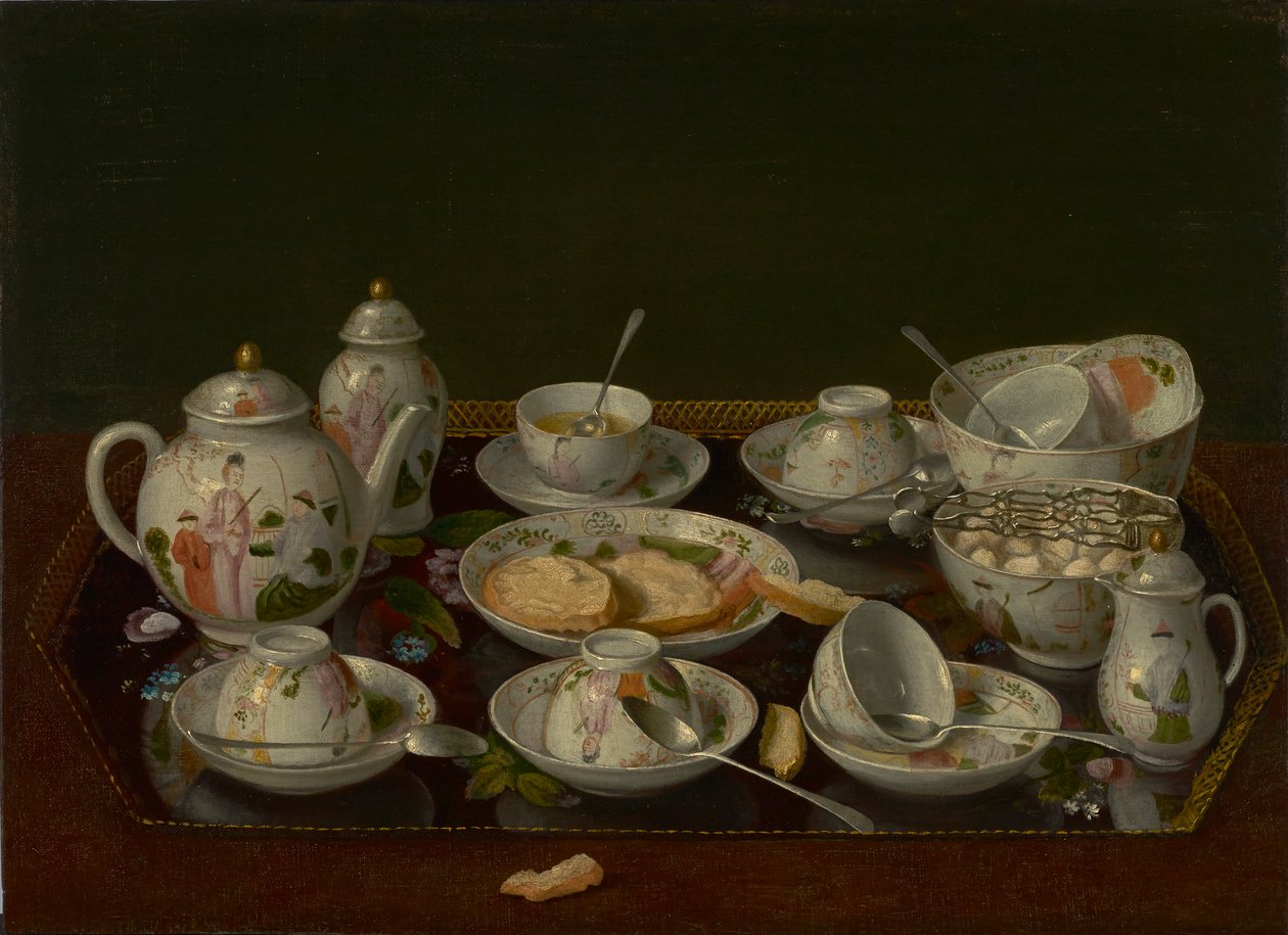 Stilleben: teservis, ca 1781-3 (olja på duk monterad ombord) av Jean Étienne Liotard