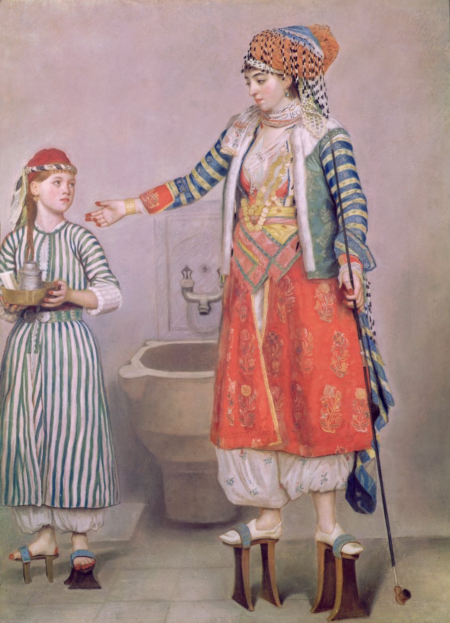 Turkisk kvinna med sin tjänare (pastell på papper) av Jean Étienne Liotard