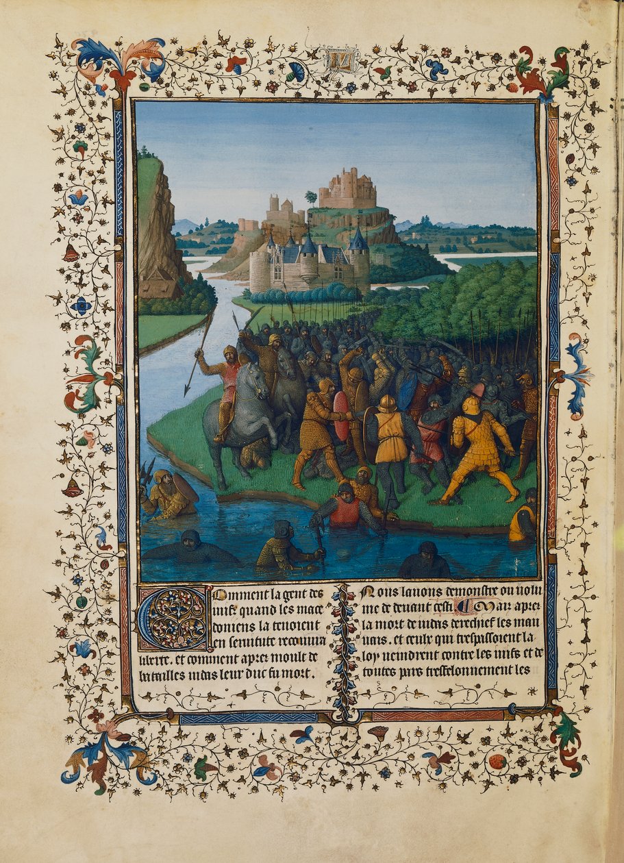 Slaget mellan Makkabeerna mot Bacchides, miniatyr Ms fr 247 folio 270 av Jean Fouquet