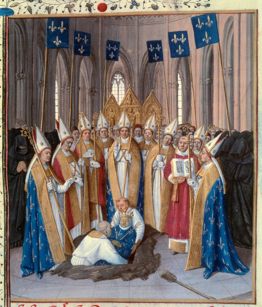 Begravning av kung Filip IV the Bel (1268-1314) vid Basilica Saint Denis Miniature hämtad från "The Chronicles of Saint Denis"" av Jean Fouquet (1420-1481) 1400-talet. Paris, B.N. av Jean Fouquet