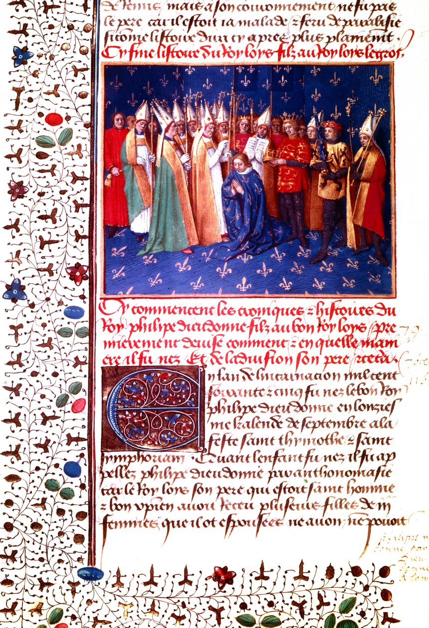 Kröning av den franske kungen Philippe II Auguste år 1179, ca 1455-60 (miniatyr) av Jean Fouquet