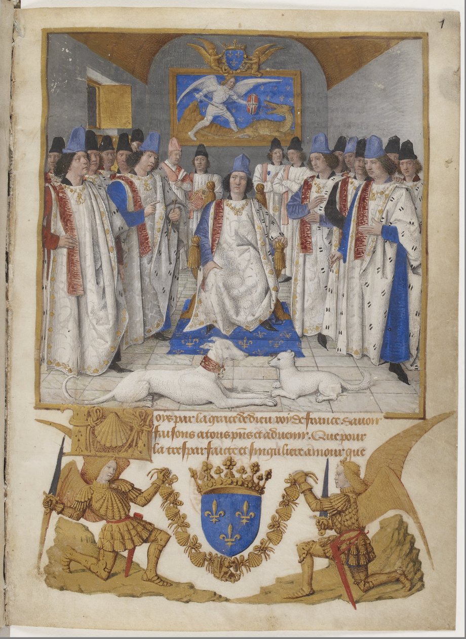 Frontispiz till stadgarna för Sankt Mikaelsorden, en kopia avsedd för Ludvig XI. av Jean Fouquet