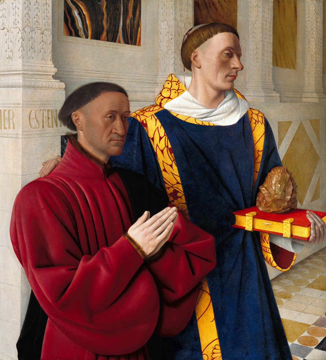 Tyska: Étienne Chevalier mit dem Hl. Stephanus Etienne Chevalier med Sankt Stefan av Jean Fouquet