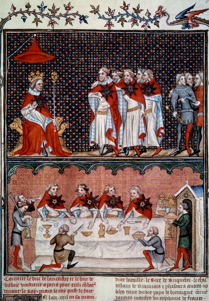 Institution of the Order of the Star av Jean le Bon (1319-1364) och bankett 1352 Miniatyr från "" Les grandes chronicles de France"" av Jean Fouquet (1420-1481) 1455-1460 Paris, B.N. av Jean Fouquet