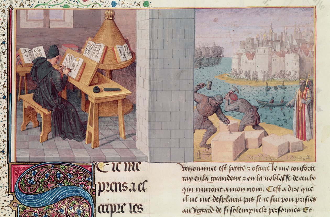 Ms.fr.273 fol.7 Livy (59 f.Kr.-17 e.Kr.) Skrift och grunden för Rom, från 