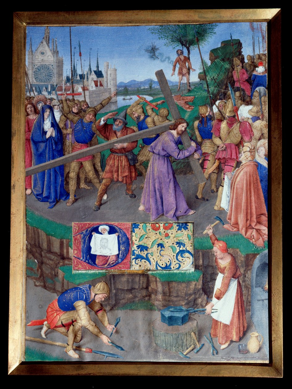 Portage de croix Miniature hämtad från "" The Book of Hours of Etienne Chevalier"" av Jean Fouquet (1420-1477/1481) av Jean Fouquet