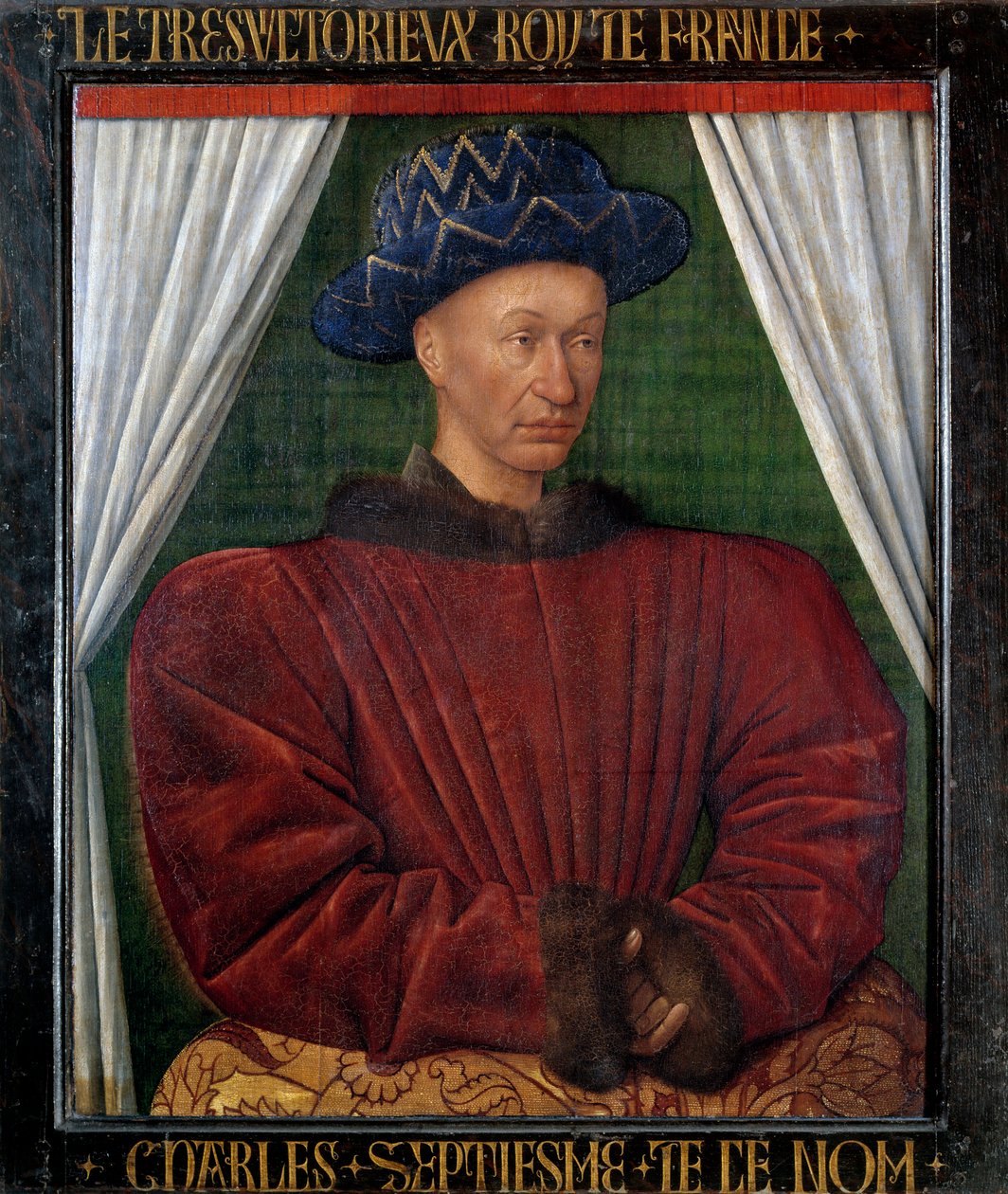 Porträtt av Karl VII (1403-1461) kung av Frankrike. Målning av Jean Fouquet (1420-1481) av Jean Fouquet