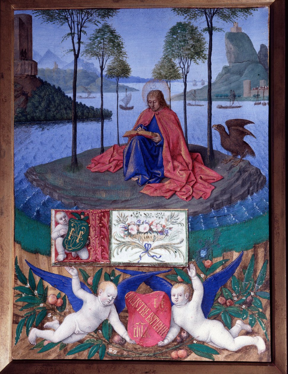 Saint John på ön Patmos Miniature i "" The Hours of Etienne Chevalier"" av Jean Fouquet (1420-1481) av Jean Fouquet