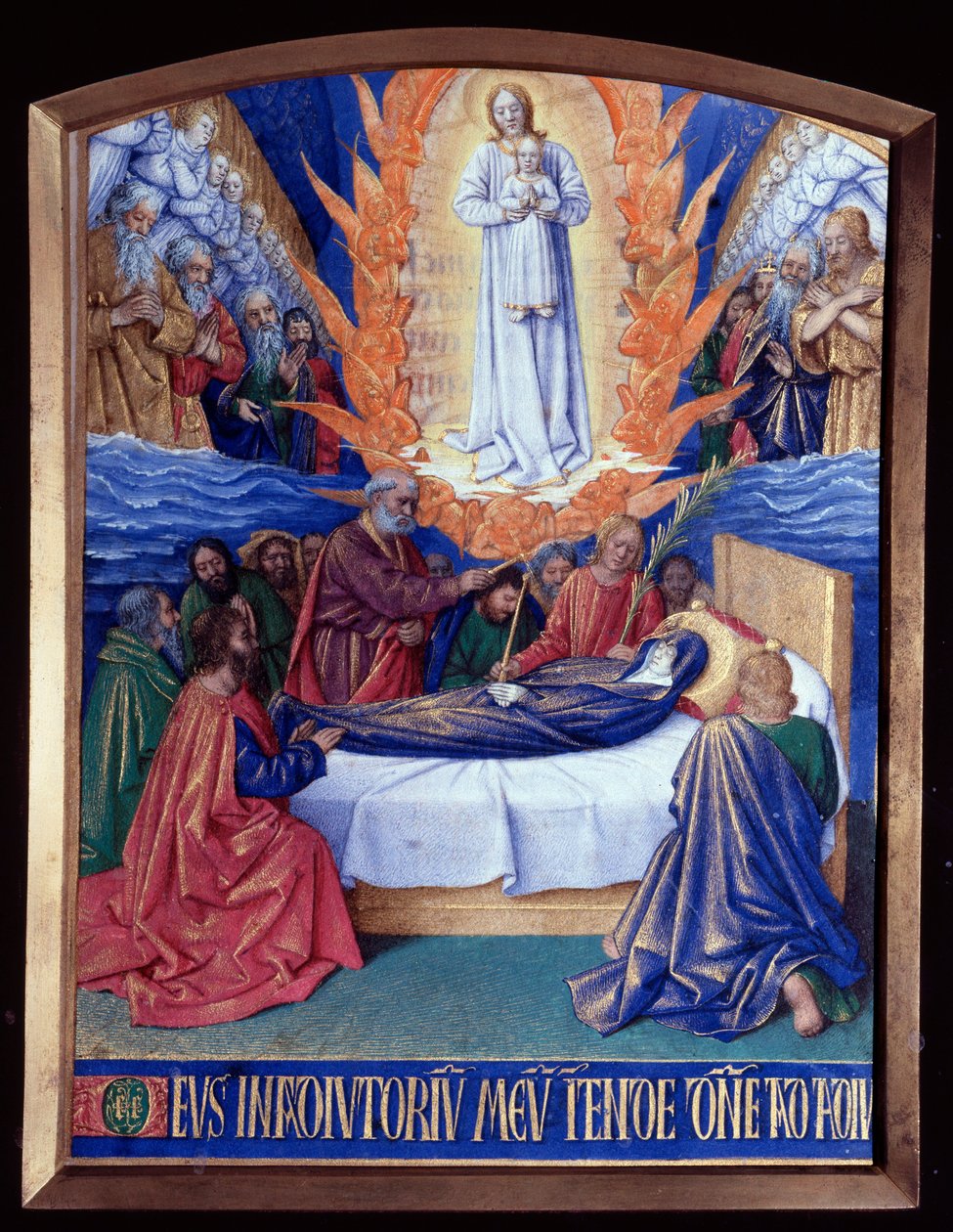 The Hours of the Virgin: The Death of the Virgin Miniature i "The Hours of Etienne Chevalier" av Jean Fouquet (1420-1481) av Jean Fouquet
