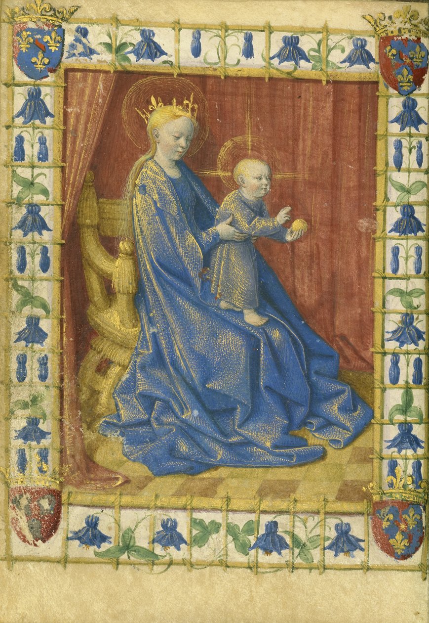 Jungfrun och barnet tronade från Simon de Varies timmar av Jean Fouquet