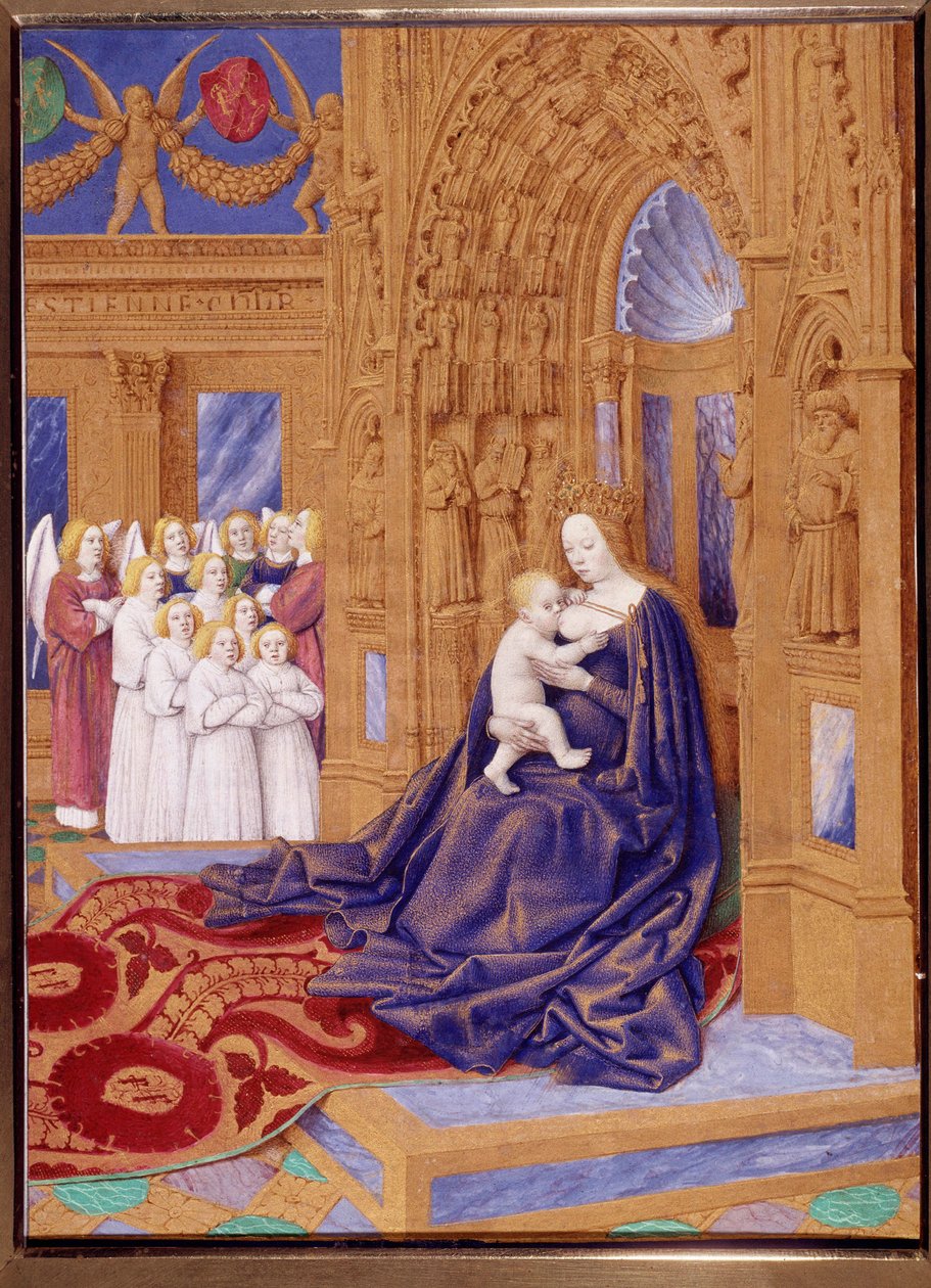 Jungfrun har miniatyrbarnet hämtat från "The Book of Hours of Stephen Chevalier" av Jean Fouquet (1420-1477/1481) av Jean Fouquet