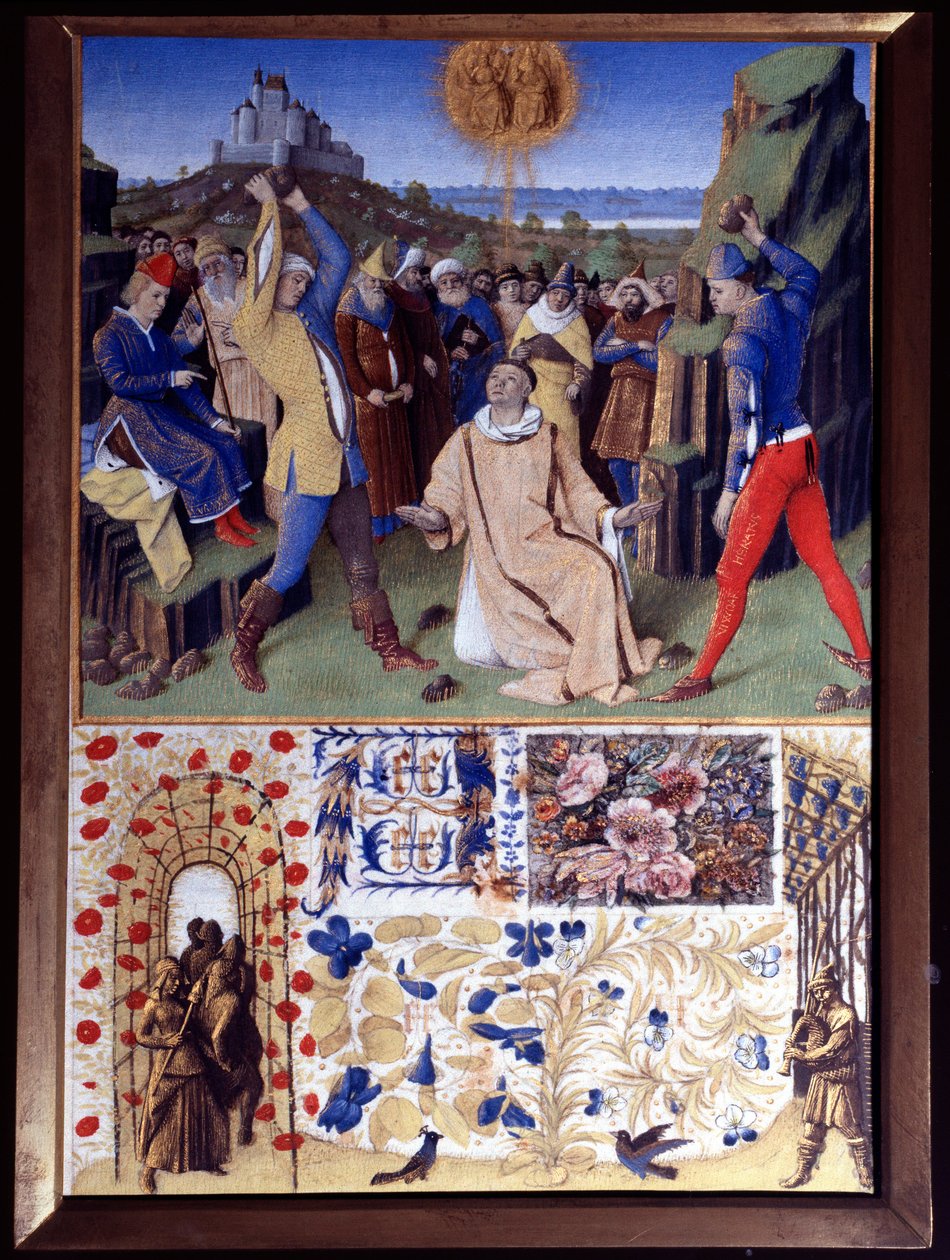 Sankt Stefans martyrskap genom stening Miniatyr hämtad från "The Book of Hours of Etienne Chevalier" av Jean Fouquet (1420-1477/1481) av Jean Fouquet