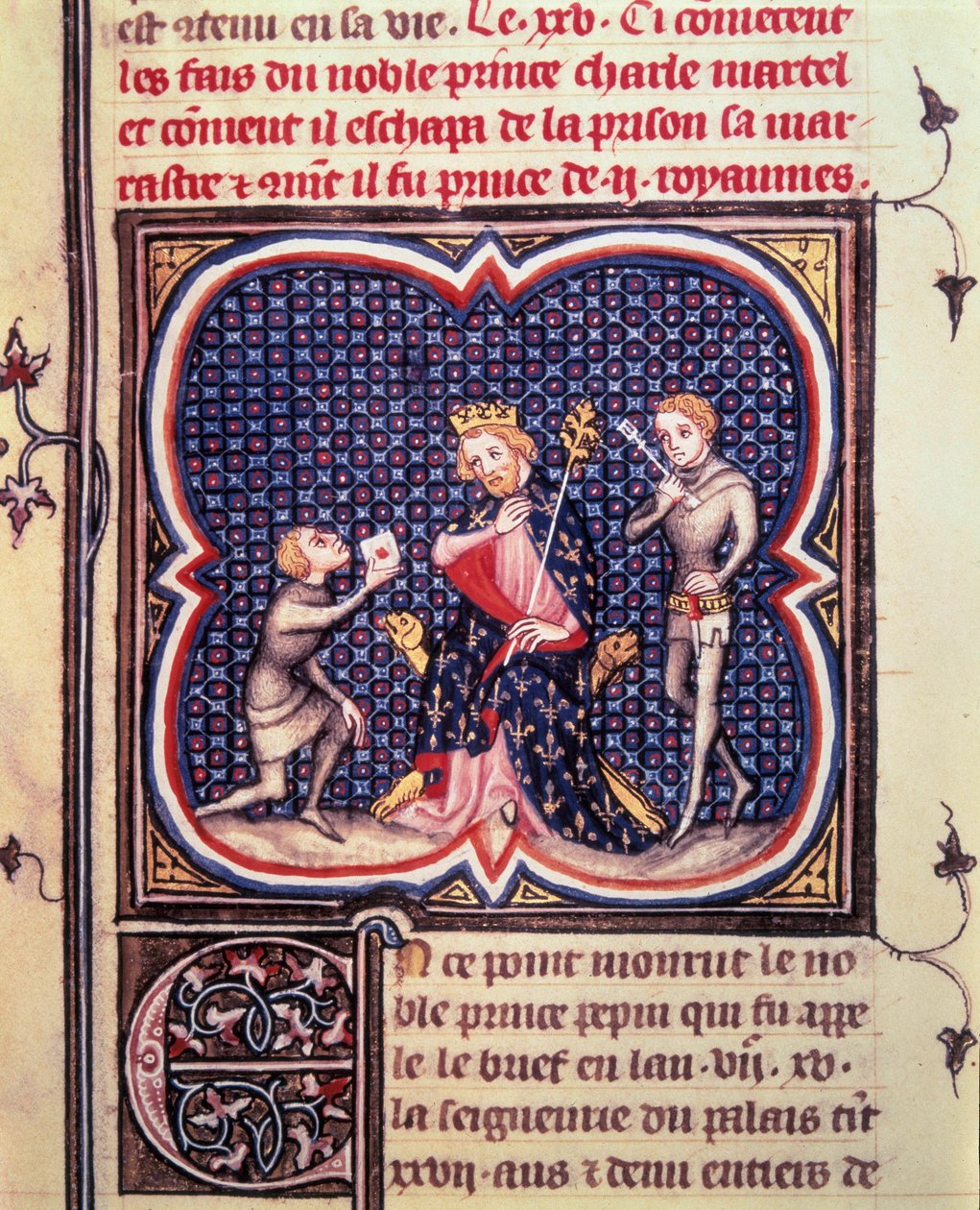 Borgmästaren i Palais Charles Martel (688-741) och hans kammarherre tar emot en budbärare från hertigen av Eudes d