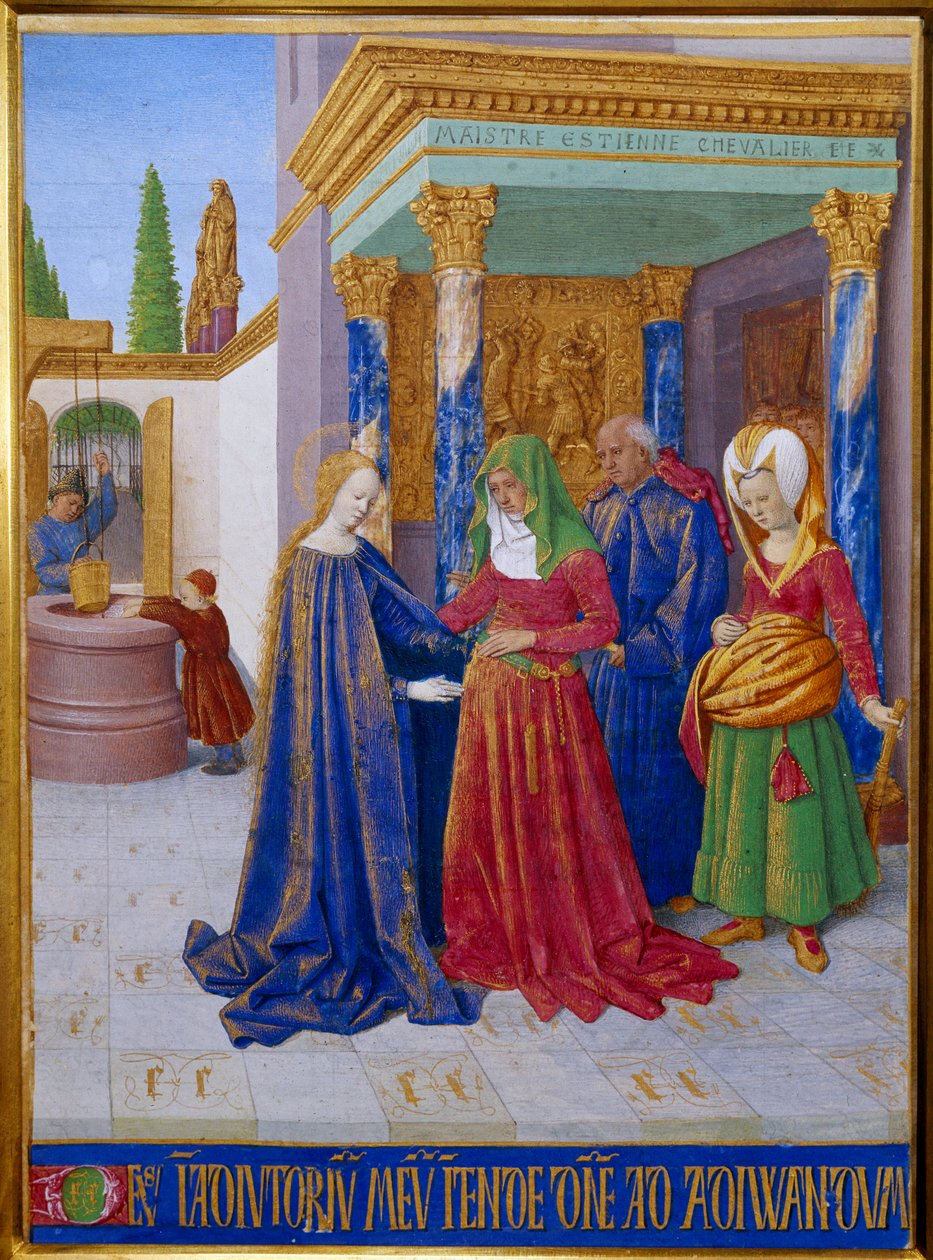 Visitation. Möte mellan Jungfru Maria och Saint Elizabeth. Miniatyr i "" Les Hours d
